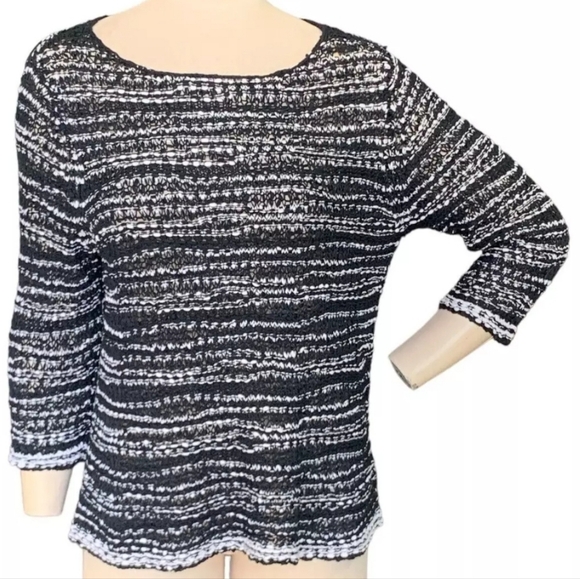 Eileen Fisher Textured Boxy Fit Sweater Size L Petite Black White Italian Yarn - Picture 2 of 5